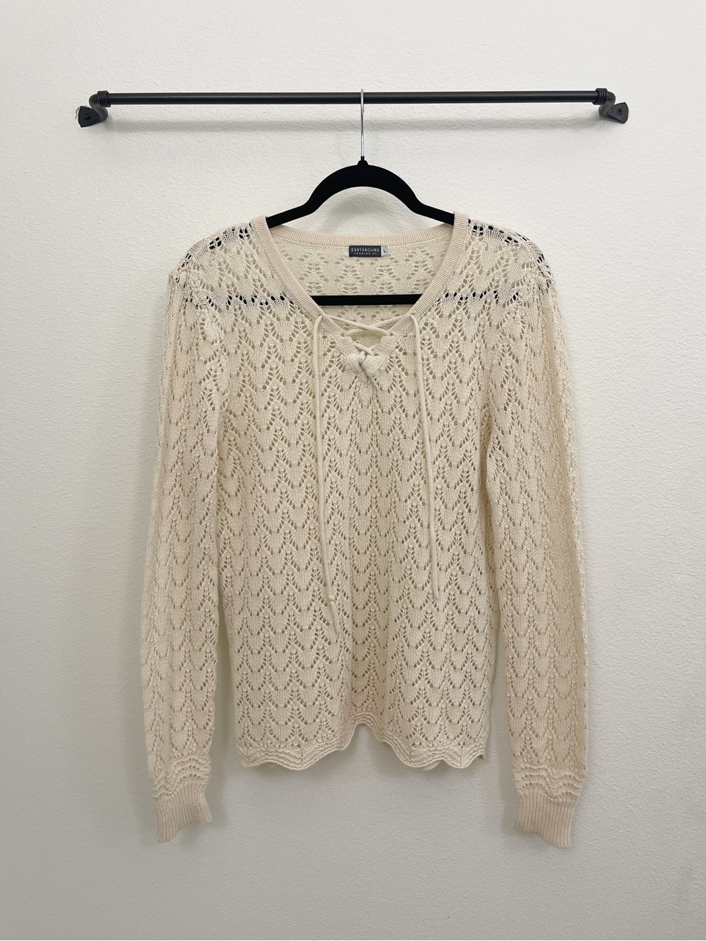 Cream Lace-Knit Lace-Up Sweater - Earthbound
